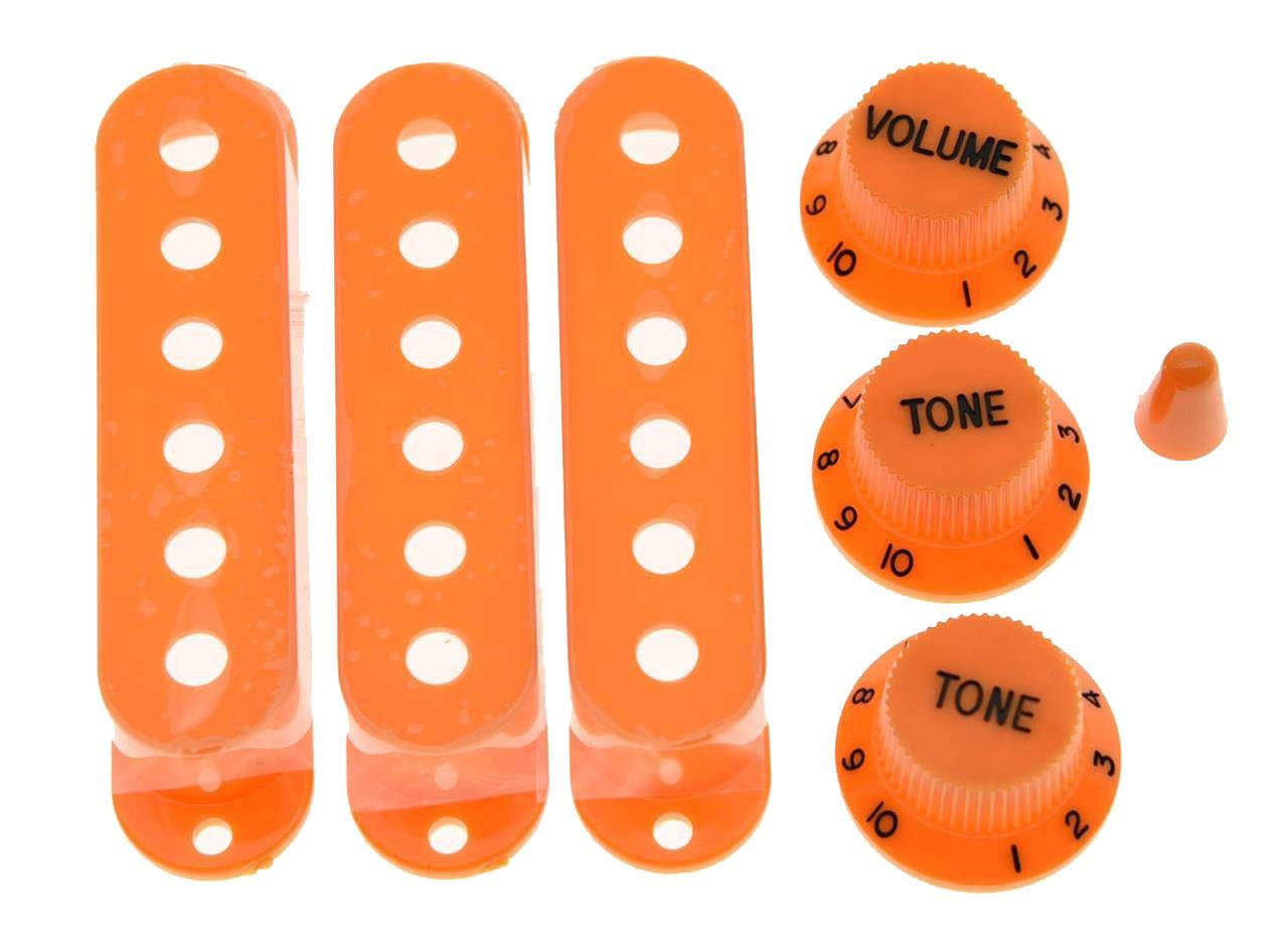 KAISH Orange ST Strat Pickup Covers Knobs and 5 Way Switch Tip Cap