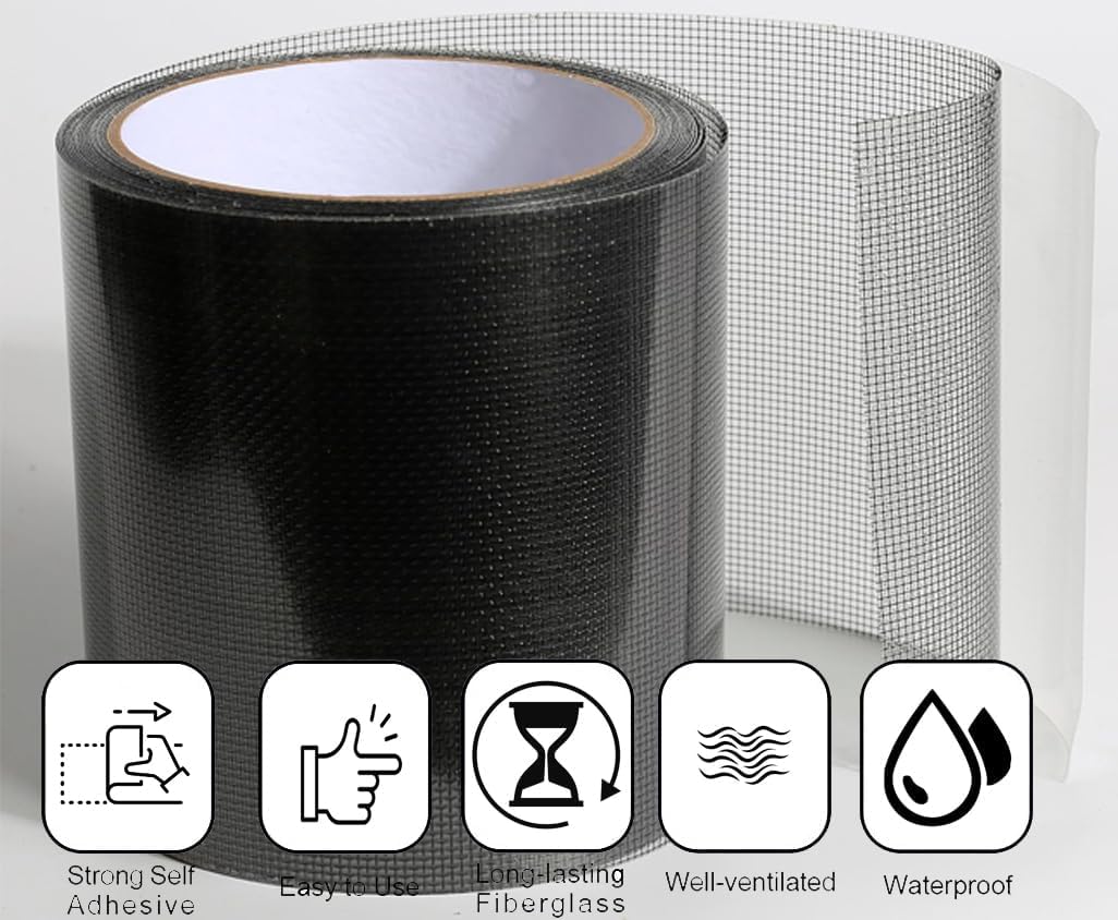KESI Ornaments Black Net Tape Window Screen Repair Kit Tape for Window Screen and Screen Door Tears Holes 3-Layer Strong Adhesive & Waterproof Fiberglass Covering Mesh Patch Repair for Tears Holes — Amazon image 6