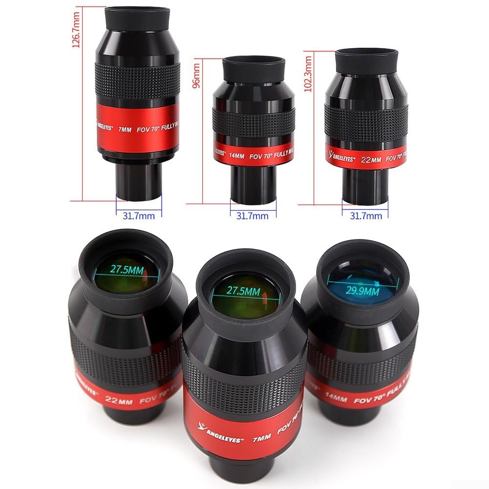 Ocular de campo plano de 70 grados, FMC para ultra gran angular, parfocal diseñado para telescopio astronómico y prismáticos grandes, interfaz de 1.25 pulgadas, acabado negro (longitud 22 mm