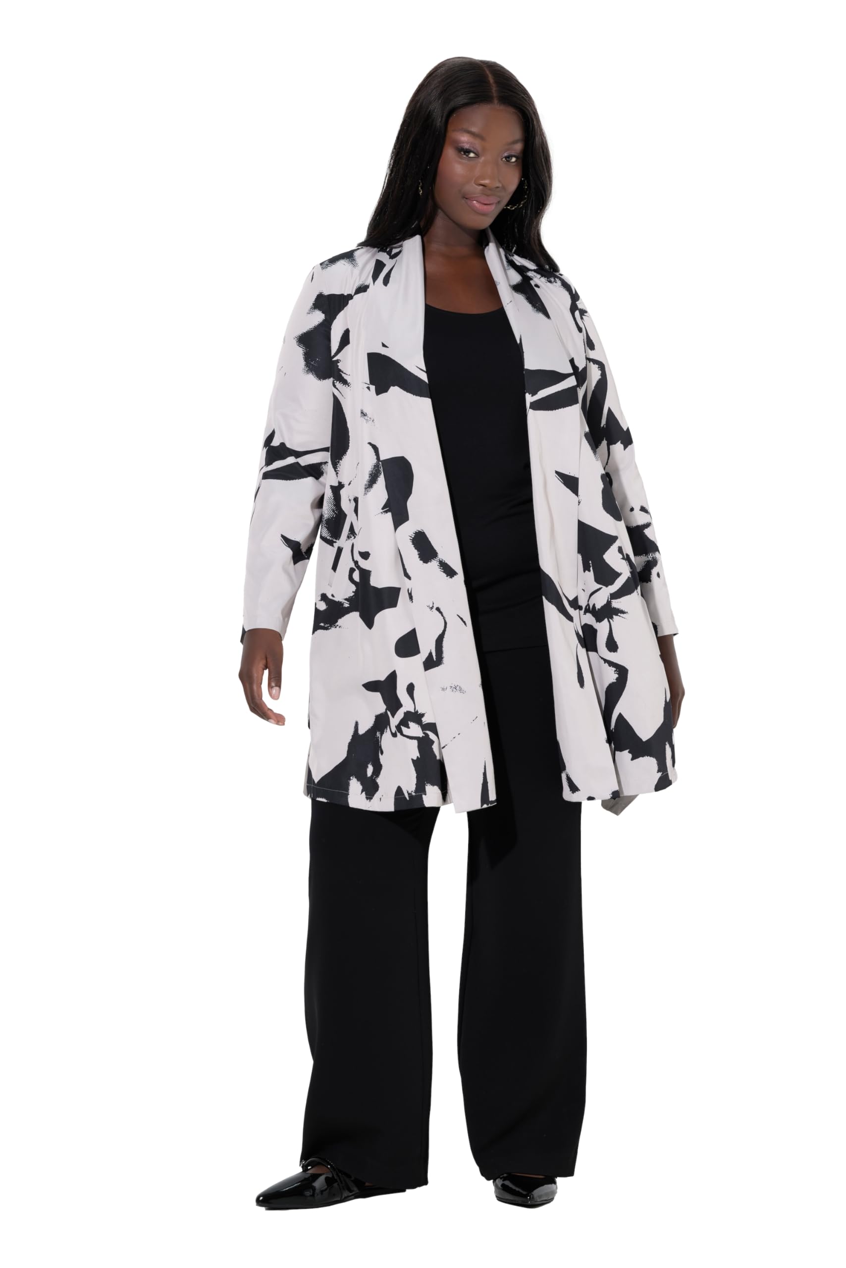 Ulla Popken Damen große Größen Übergrößen Plus Size Longjacke, Schalkragen, offene Form, asymmetrisch 846923