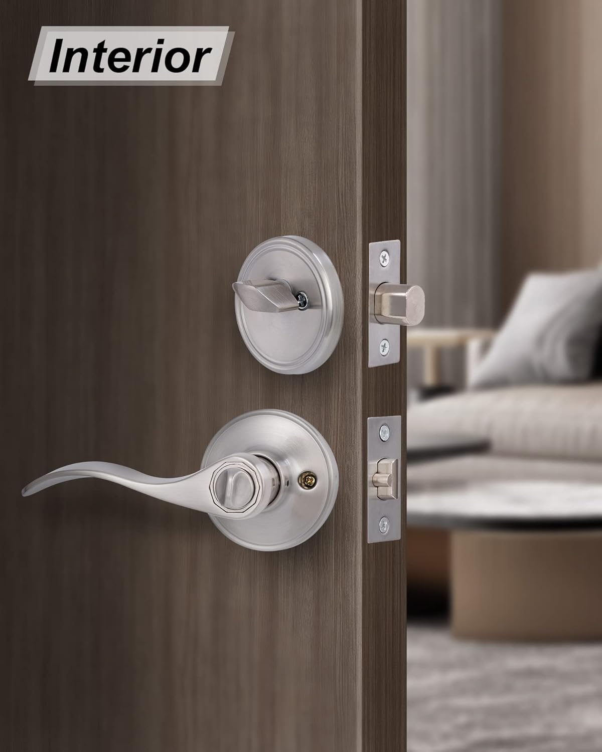 Lanwandeng Keyed Alike Front Door Lever Lockset with Single Cylinder Deadbolt Combination Set, Exterior Door Knob with Lock and Deadbolt, Satin Nickel Finished, 2Sets
