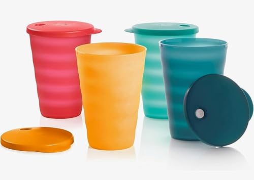 Miniatura 1 de Tupperware Brand Impressions - Juego de 4 vasos de 16 onzas, aptos para lavavajillas y sin BPA, vasos de plástico reutilizables sin desorden con
