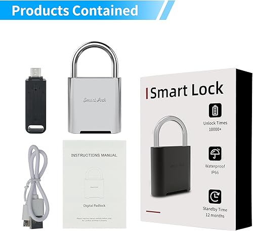 Miniatura 9 de Candado de huellas dactilares, candado biométrico, candado inteligente con llave de emergencia, bloqueo de casillero impermeable para gimnasio,