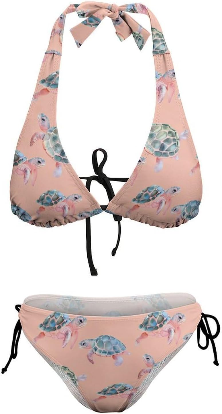 Cute Little Turtles Novelty Women's 2 Piece String Bikini Set Swimsuits Bathing Suit Swimwear