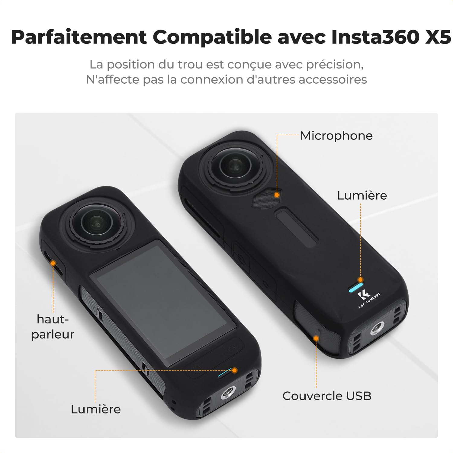 K&F Concept Coque de Protection et Bouchon d'objectif en Silicone pour Insta360 X5