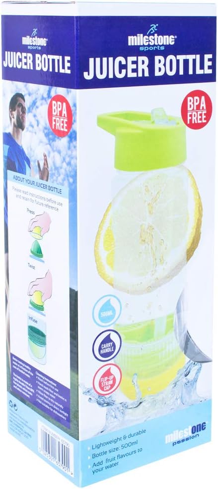 Milestone Sports 65790 Juice Twist Fruit Water Drinks Bottle, Lime Green, 500ml