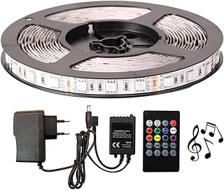 2 Metre RGB Şerit LED Seti - Sese ve Müziğe Duyarlı Kumandalı - 5050 3 Çipli Tak Çalıştır İç Mekan Aydınlatma - Silikonsuz