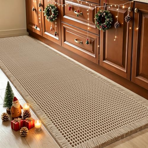 Tapis bain gaufre beige 4'x2', absorbant, lavable