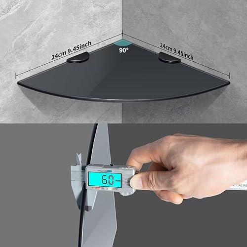 Miniatura 2 de Estante esquinero de vidrio para baño, estantes de ducha, paquete de 2 unidades, color negro, flotante, templado, esquinero para baño, organizador