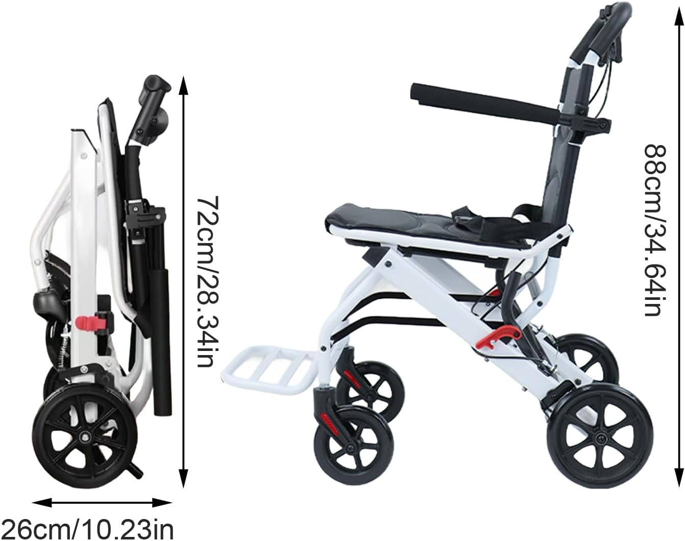 YOXIER Lightweight Foldable Transport Wheelchair for Adults & Seniors, Supports 200lbs with Handbrakes