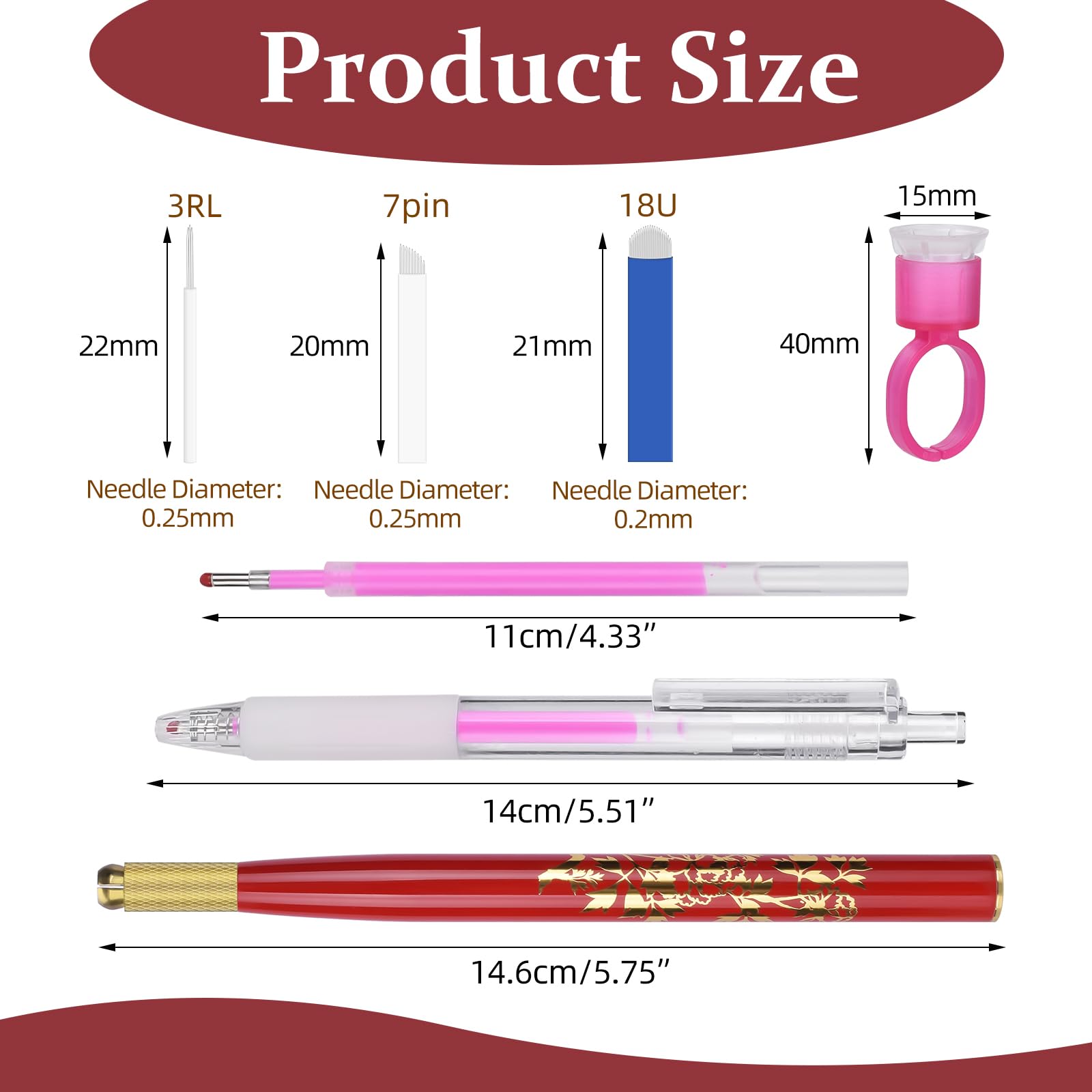 ATOMUS Flower Microblading Pen Kit Red Tattoo Eyebrow Manual Pen 1set Mark Pen 10pcs 18U/9PIN/3RL Eyebrow Microblades 10pcs Pigment Holder with Sponge - Image 2