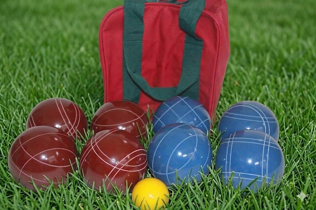 BuyBocceBalls Listing - Made in USA, Premium Quality Tournament Bocce Set - 110mm Blue and Dark Red Balls, Nylon Maroon Bag, 998 Grams (2 lbs. 3.2 oz.). Various Bag Colors