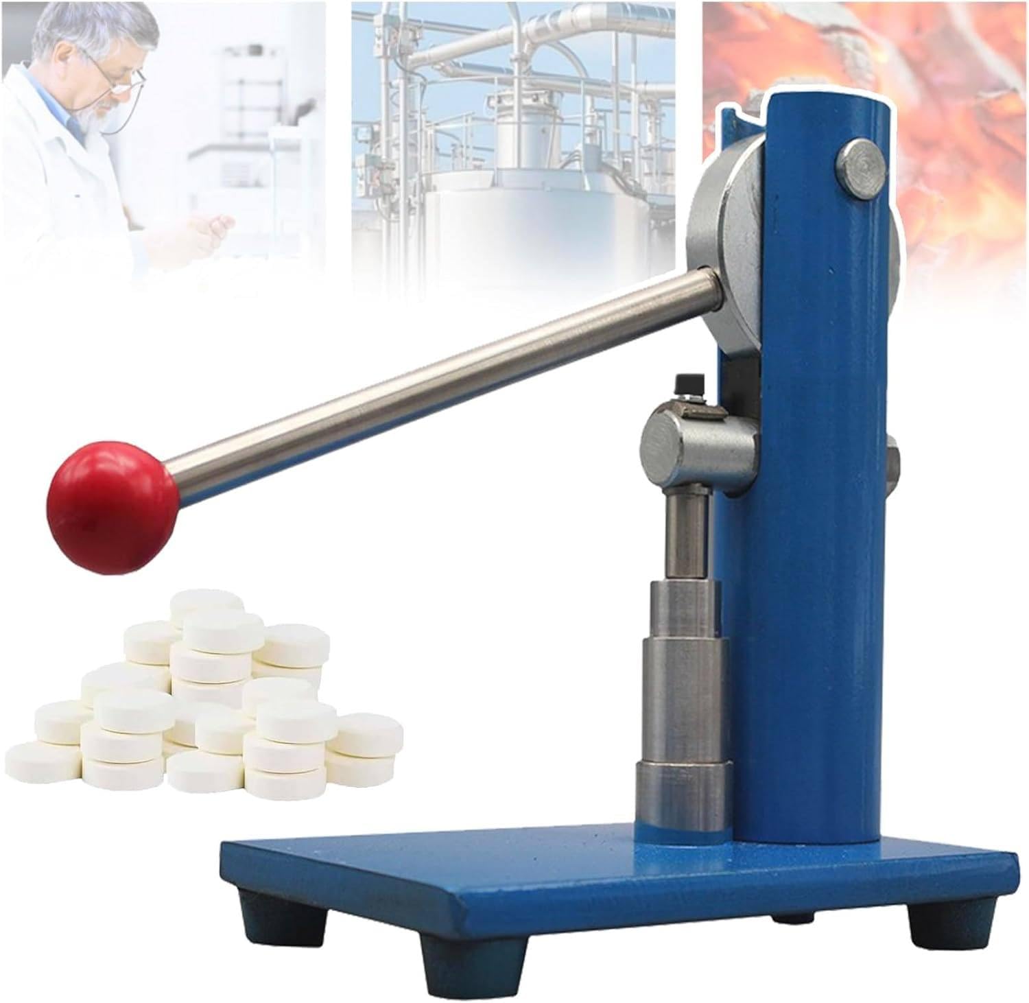 Prensa Manual de tabletas de 6 mm, 8 mm, 10 mm y 12 mm: 400 kg de presión, Prensa de tabletas de Palanca, Prensa de Polvo de Laboratorio, Herramienta para la elaboración de Pastillas 6mm