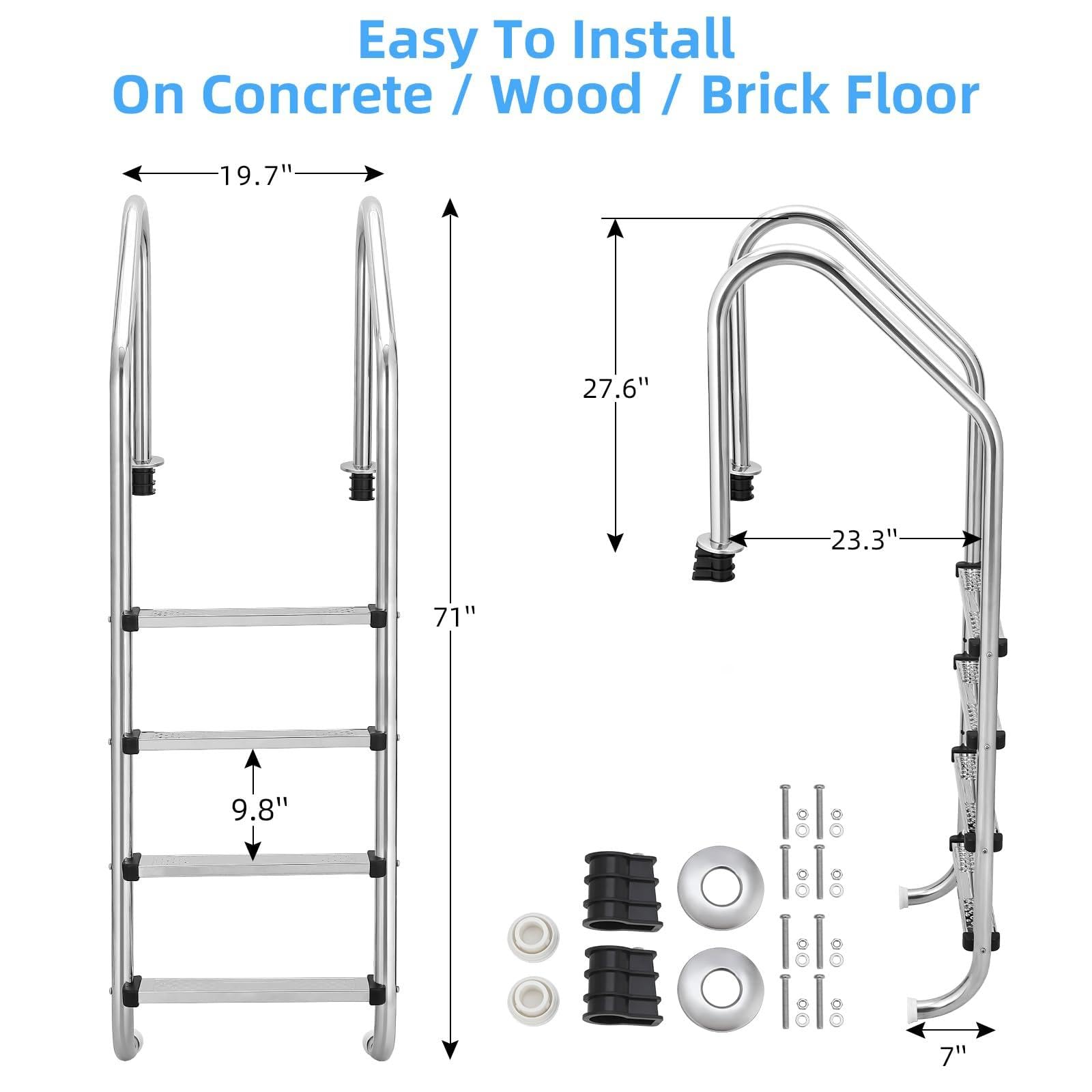 Garvee Escalera de Piscina de 4 Peldaños, Acero Inoxidable 304 de Alta Resistencia para Piscinas Enterradas, Peldaños Antideslizantes con Pasamanos Ergonómico, Soporta 180 kg, Fácil Instalación.