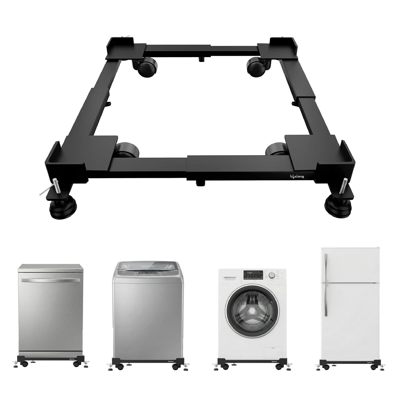 Lifelong Adjustable Washing Machine Stand with Wheels – Heavy Duty 180 kg Load Capacity Premium Steel Trolley for 5 kg–12 kg Top & Front Load Washing Machines, Refrigerator & Dishwasher | Anti-Vibration Base