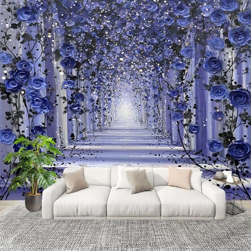 Papel Tapiz Fotográfico Corredor De Rosas RomáNtico - Papel Pintado Pared Interior Panorámico, PúRpura Póster Gigante de Pared Personalizado 3D Para Salón o Dormitorio 300x210 cm