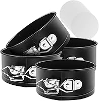 Vista 1 de MASSUGAR Springform - Paquete de 4 moldes para pasteles pequeños de 4 pulgadas con 50 forros de papel pergamino, sartén antiadherente a prueba