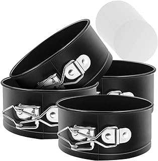 MASSUGAR Springform Pan 4 Pack 4-Inch Mini Cake Pan with 50 Pcs Parchment Paper Liners, Nonstick Leakproof Cheesecake Pan for Mini Cheesecakes Pizzas and Quiches