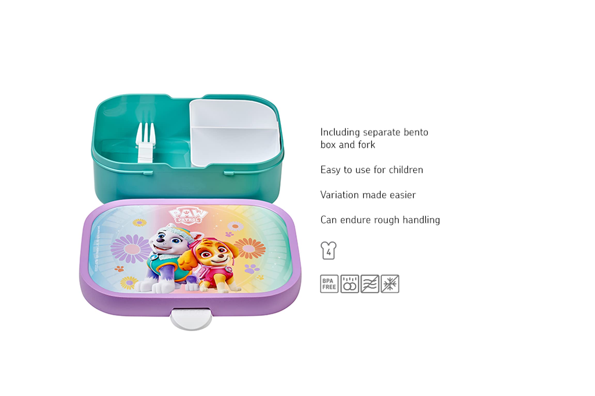 Mepal Campus Bento Lunch Box for Children With Compartment Fork, Clip Closure - BPA-Free, Dishwasher Safe - 750 ml - Paw Patrol Girls - Image 3