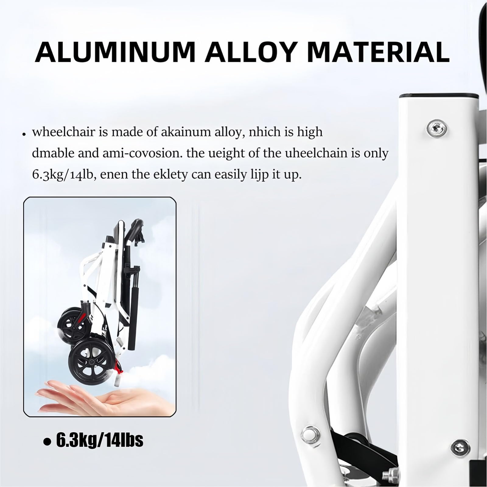 Silla Ruedas Ultraligera, Silla Ruedas Viaje Ligera y Plegable, Sillas de Ruedas Extra Estrechas con Freno Tambor, Silla de Ruedas pequeña de Aluminio para el hogar, 6,3 kg A