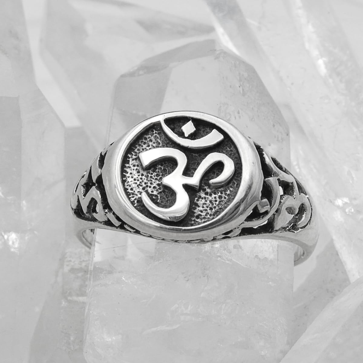 Moonlight Mysteries Large Aum Ring - .925 Sterling Silver Hindu Buddhist Om Jewelry (Sizes 4-15)