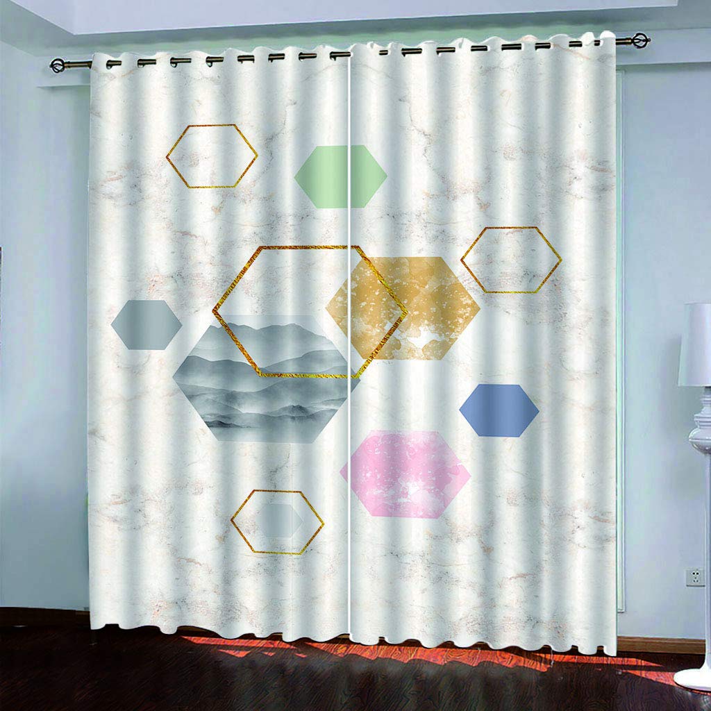 Maynuo Boys Curtains For Bedroom 3D Geometric Hexagon Printed Curtain For Kids Blackout Eyelet 110X62inch Pattern Thermal Insulated Room Window Draperies For Living Room