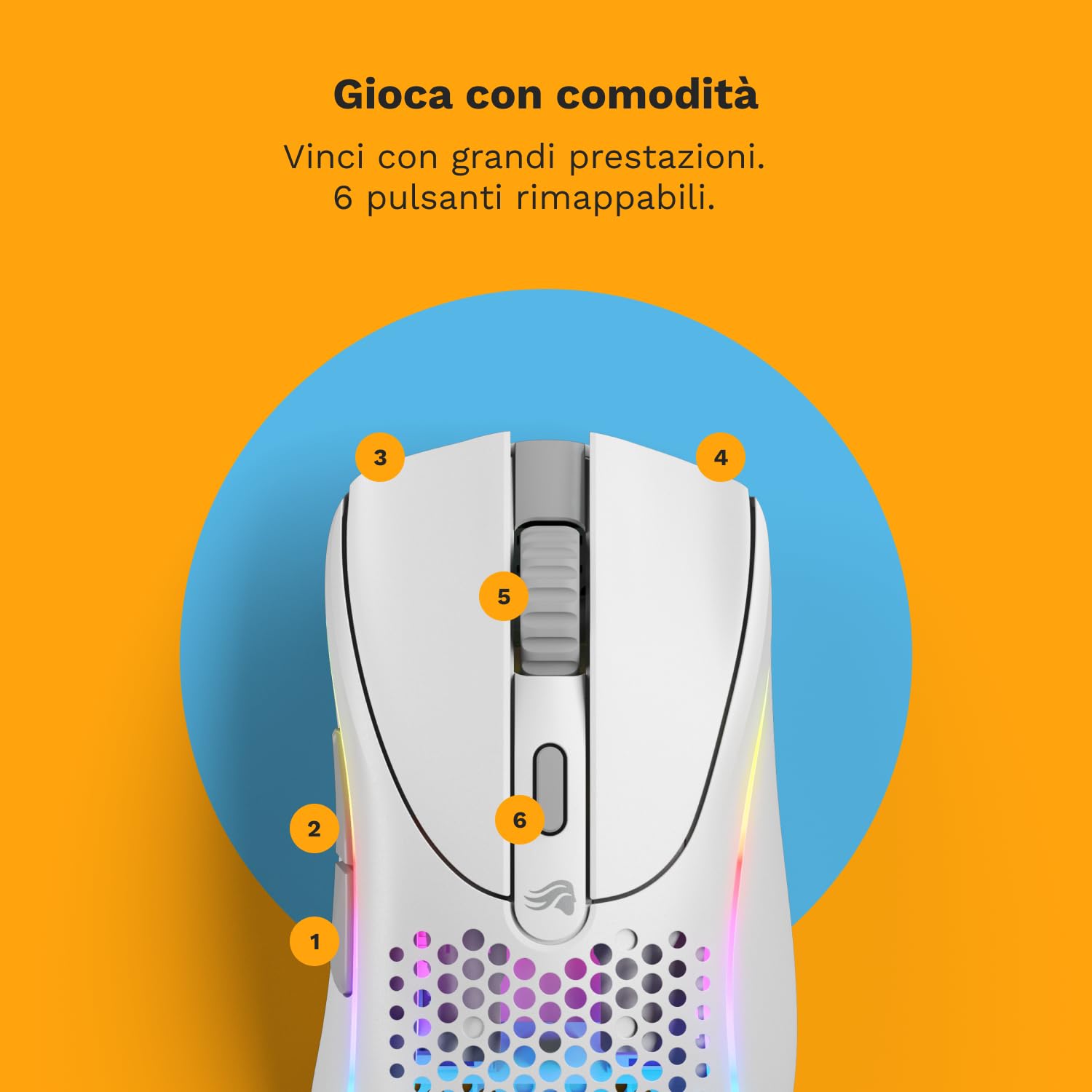 GLORIOUS Gaming Model D 2 Mouse da gaming senza fili - erg., superlegg. 66 g, durata batt. 210 h, sens. ottico 26.000, 6 tasti programm., ciclo vita 80 milioni clic, sparatutto, MMO, MOBA - Bianco