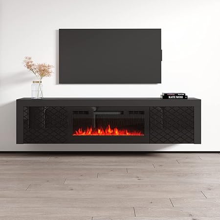 Amazon.com: Dia BL-EF Floating Fireplace TV Stand for TVs up to 80", Modern High Gloss 71 ...