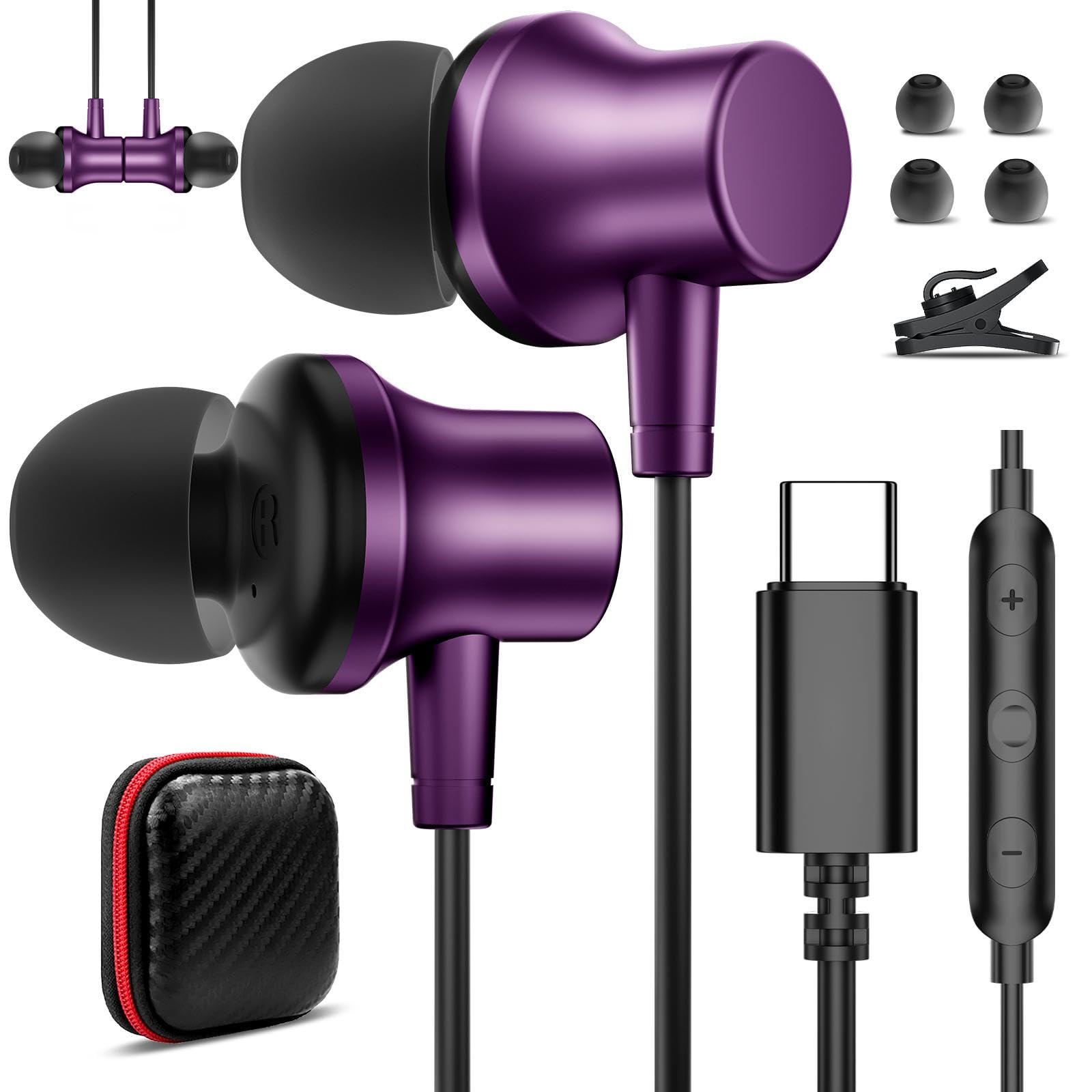 Écouteurs filaires USB C pour iPhone 17 Pro Max Air 16e 16 15 Plus, prise magnétique de type C sans enchevêtrement, écouteurs intra-auriculaires antibruit pour iPad A16 Pixel 10 9a Galaxy S25 FE A16