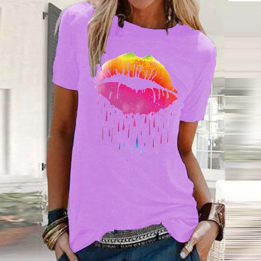 WEITING Été Femmes Haut Décontracté Basique À Manches Courtes T-Shirt Ample À Manches Courtes Col Rond Dames Col Rond Hauts Col Rond S-5XL t Shirt (Color : Pink 2, Size : 3XL)