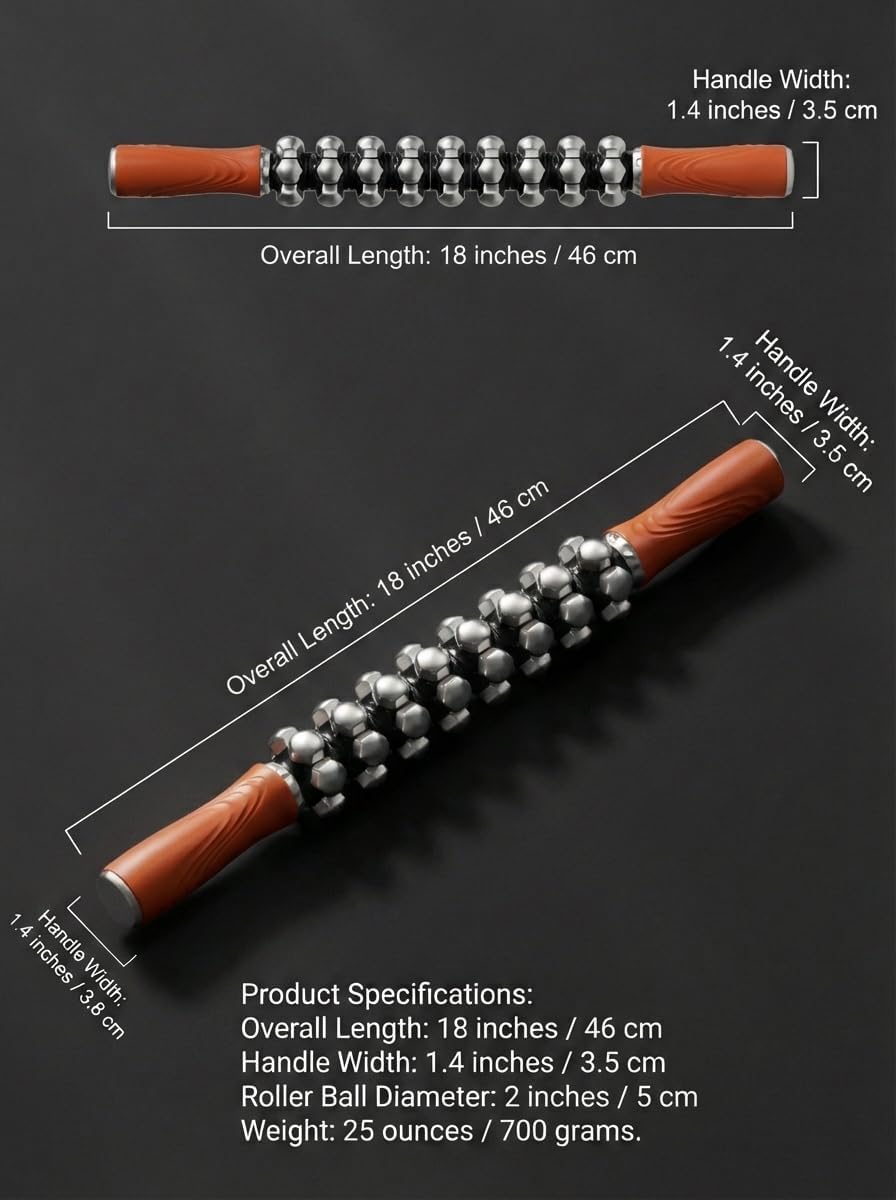Ice Roller Massager Stick – Deep Tissue Muscle Recovery with 360° Rotating Stainless Steel Beads for Soreness & Stiffness Relief (Orange)