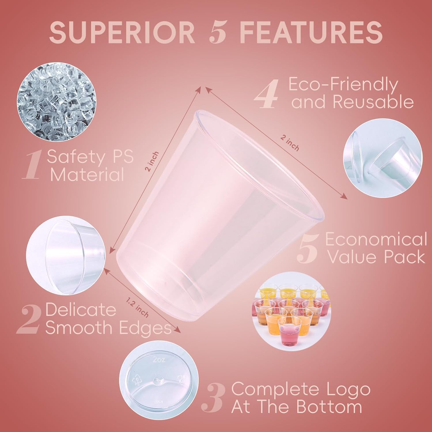 JOLLY CHEF 500プラスチックショットグラス 2オンス 使い捨てカップ 2オンス プラスチックショットカップ ハロウィン、