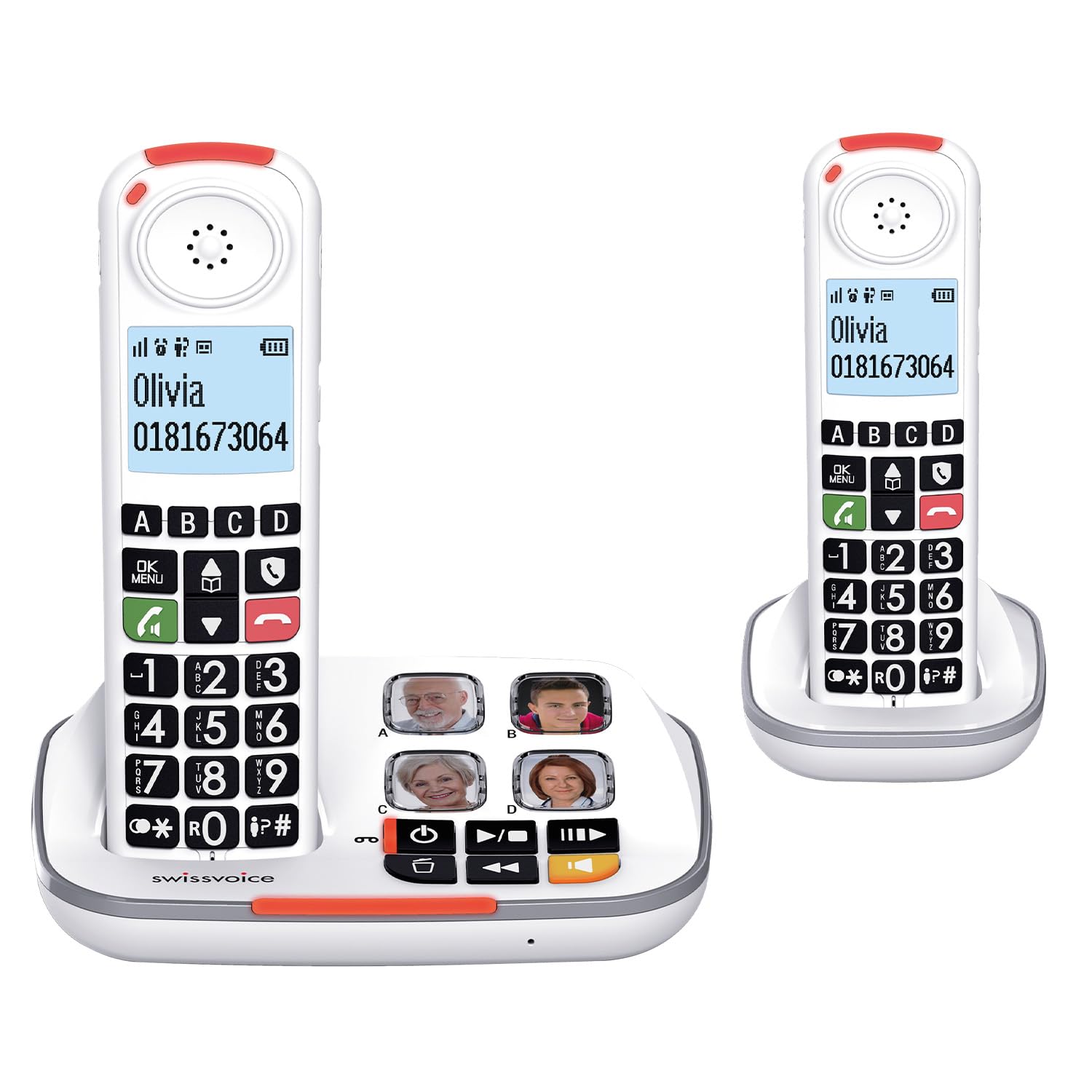 SWISSVOICE- Xtra 2355 Dúo- DECT- Teléfono inalámbrico - Teclas grandes - Contestador automático- Audio Boost -Tonos de llamada altos-Compatible con audífonos - Bloqueo de llamadas -2 teléfonos -Blanco