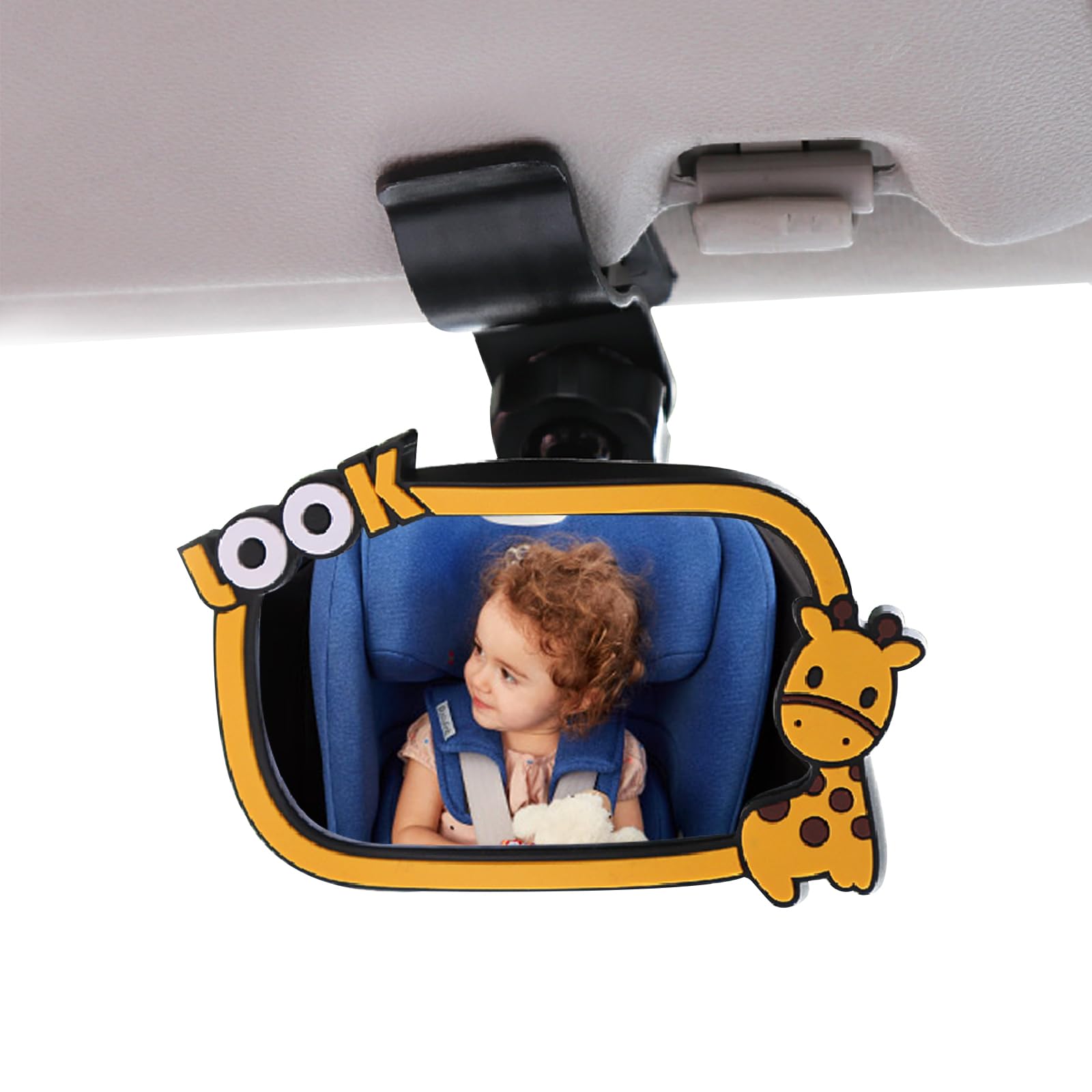 Clip On Amusing Baby Car Mirror, Ampper Adjustabe HD Glass Convex Wide Angle Interior Rearview Baby Rear Facing Mirror (Amusing Framed Rectangle, Small, 3.5" X 2.2")