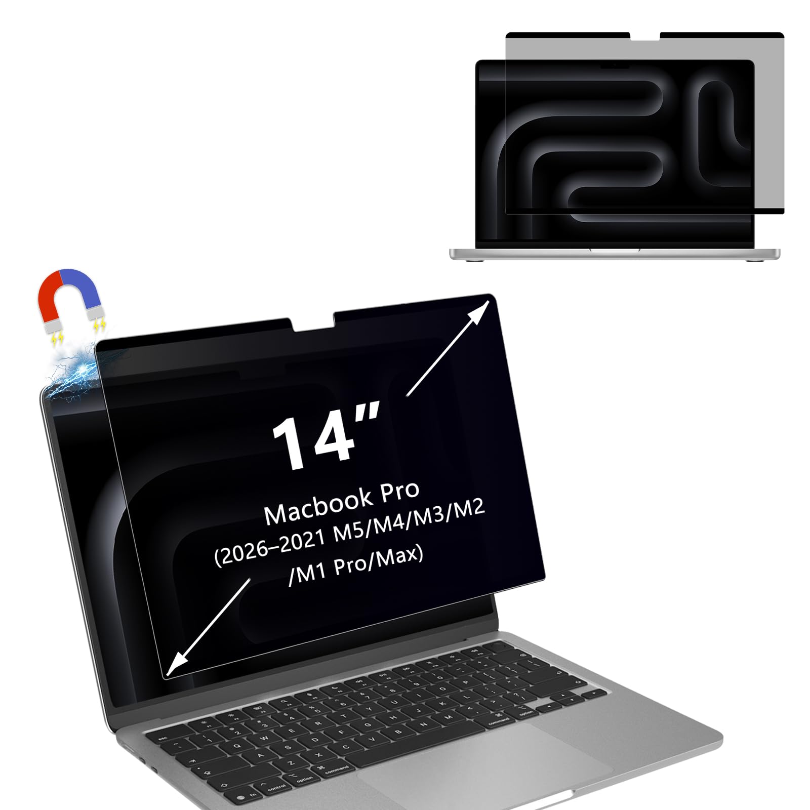 Pantalla Magnético Privacidad para MacBook Pro 14 pulgadas (2026–2021 M5/M4/M3/M2/M1 Pro/Max), Portátiles Privacidad para Mac 14,2", Filtro Luz Azul Antiespía, Protector de Pantalla Extraíble