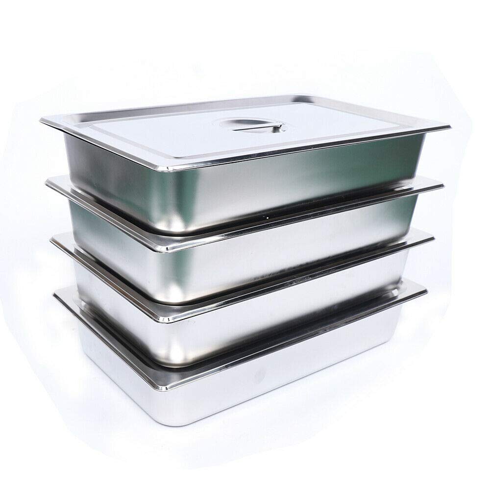 4 recipientes Gastronorm apilables de acero inoxidable antiadherentes Chafing Dish Recipientes con tapa de acero inoxidable para buffet Chafing Dish, vaporera