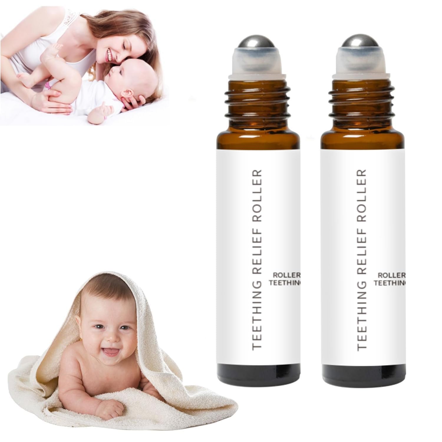 FunnAura Teething Roller Natural Pain Relief Baby, Teething Roller Teething Oil for Reducing Teething Discomfort (2 Pcs)