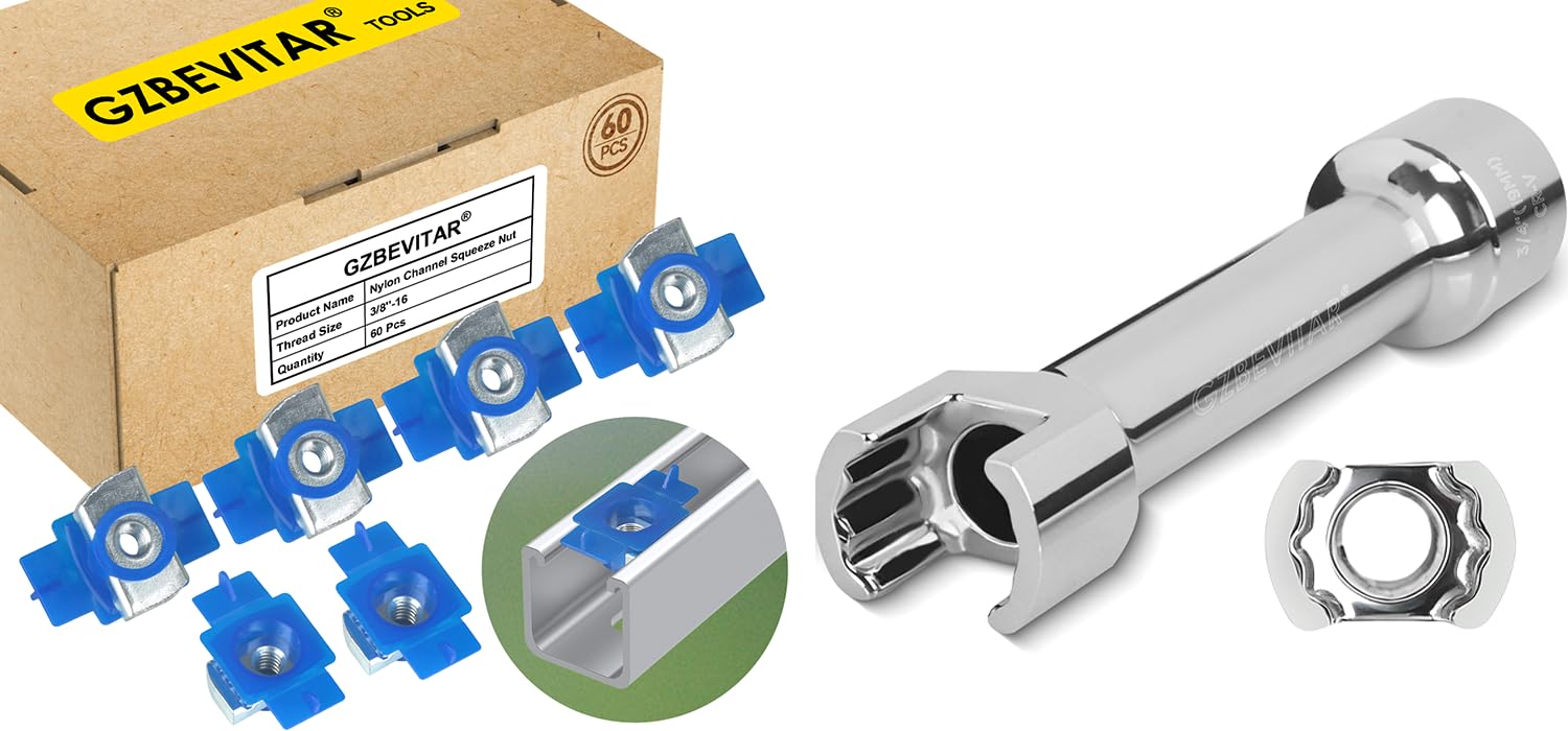 3/8"-16 Nylon Channel Squeeze Nut - 60 Pcs, 1/2″ Drive 3/4″ (19mm) Strut Channel Impact Socket