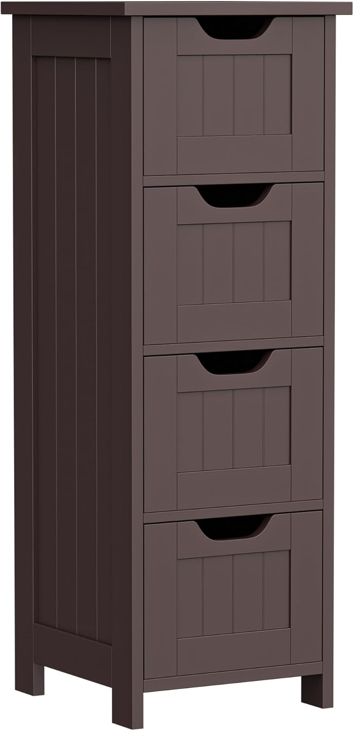 ZENY Bathroom Floor Storage Cabinet with 4 Drawers for Bedroom, Bathroom, Hallway, Narrow Toilet Paper Cabinet, Freestanding (Brown)