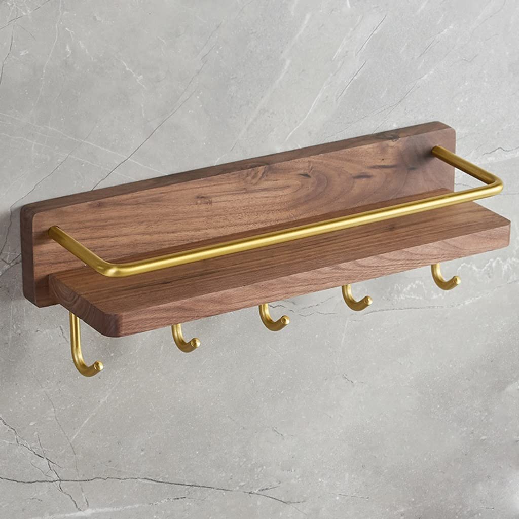 icVantA Shower Caddy Bathroom Shelf Wall Mounted Walnut Soap Cosmetic Shower Shampoo Shelf Towel Bar with Hooks Organizer