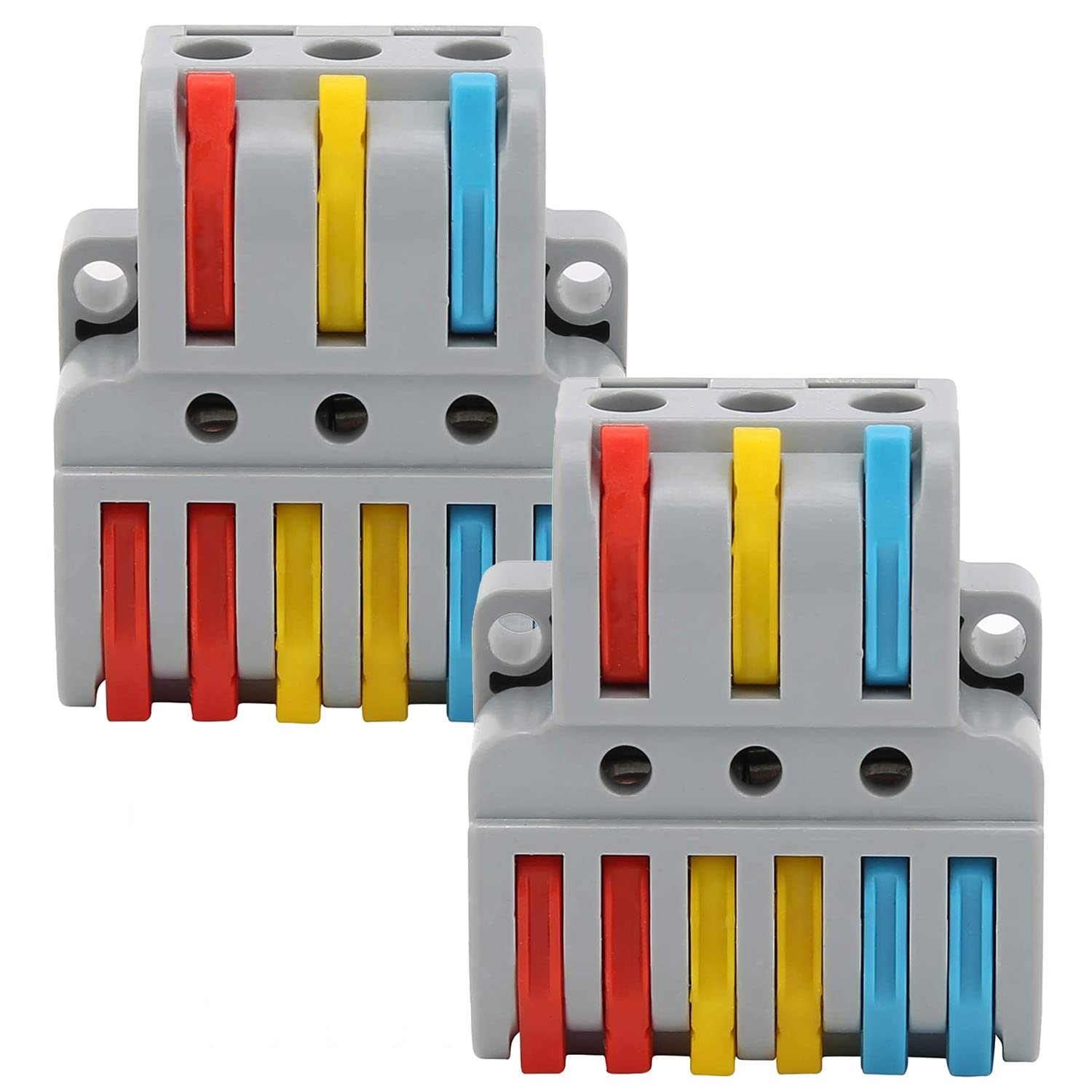 Lever Nut Assortment Conductor, Quick Push-in Electrical Connector, Spring Connector, Push Terminal Block, Cable Clamp Terminal Block, Cable Connectors (2pcs, 3 to 6 inline, Multi)