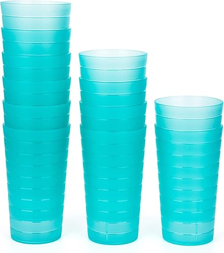 Miniatura 1 de KX-WARE Mixed Drinkware - Vasos de plástico de 22 onzas, vasos de fiesta, vasos de té helado, juego de 12 unidades, color verde azulado,