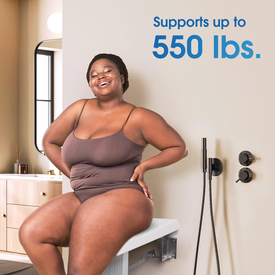 iHork 550lbs Capacity Big Size Folding Shower Seat and Bench Wall Mounted,Wall Mounted Folding Chair with Solid 304 Steel Structure