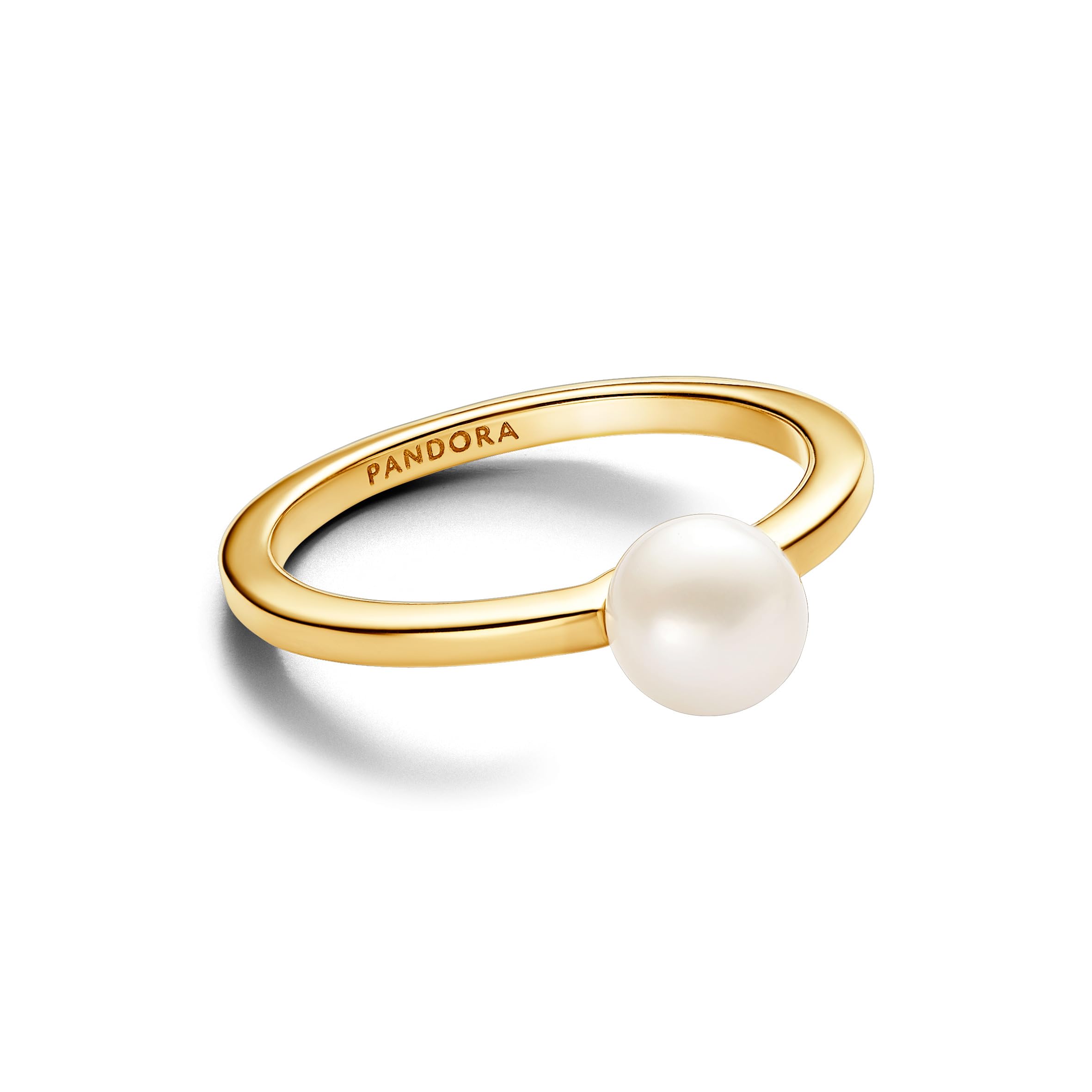 PANDORA Timeless Anillo chapado en oro de 14 quilates con perla blanca cultivada de agua dulce tratada