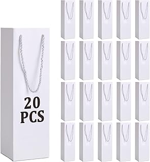 Tlenpo 20 Pack White Wine Gift Bag Set with Handles, 13.7x3.8x3.8 Inch, Kraft Whiskey Wine Bag for Valentines, Wedding, Easter, Christmas, Baby Shower, Birthday Party