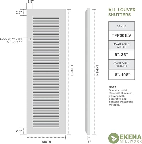 Miniatura 2 de Ekena Millwork TFP001LV14X088UN - Persianas con listones de PVC de ajuste real, (por par de herramientas no incluidas), 14 pulgadas de ancho x 88