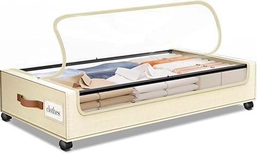 Almacenamiento Debajo de la Cama con Ruedas 1 Paquete Almacenamiento Debajo de la Cama con Ventana Transparente y Etiqueta Cajones Debajo de la Cama