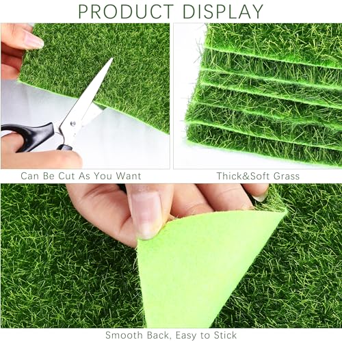 Elcoho 12 Pieces Fake Grass for Crafts Fairy Garden 6 x 6 Inches Artificial Garden Grass for Miniature Ornament Dollhouse DIY Decoration