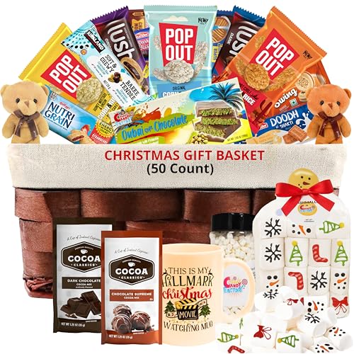 Christmas Hot Cocoa Gift Basket Holiday Gift Set with Marshmallows, Christmas Mug, Cookies, Snacks & Teddy Bears, Includes Dubai Chocolate (200g)