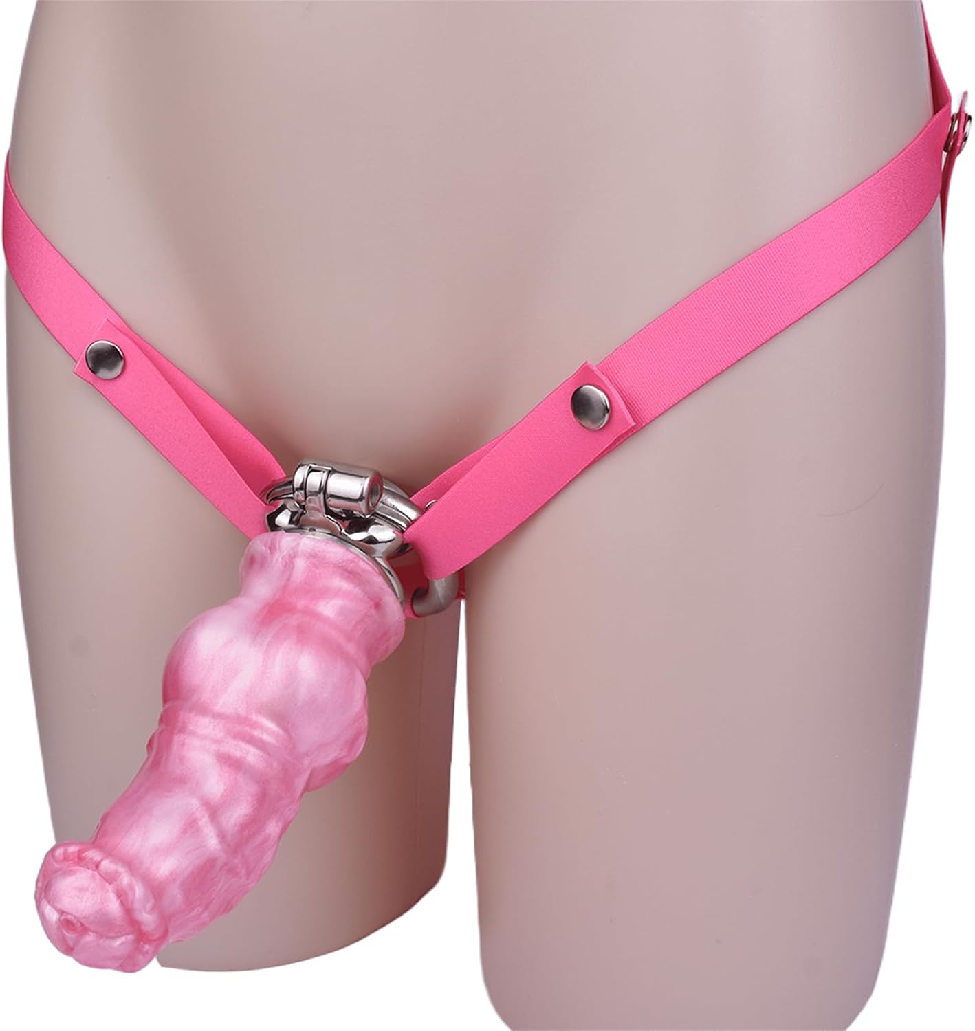 Male Cock Cage Stainless Steel Chastity Cage with Mini Dildo - Strap On Metal Chastity Device Male Cock Lock Cage Anal Dildo Penis Cages Adult Men Sex Toy (50MM Ring)